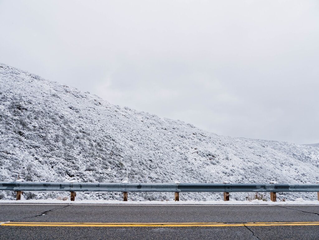 guard rails snow, hillside, nature